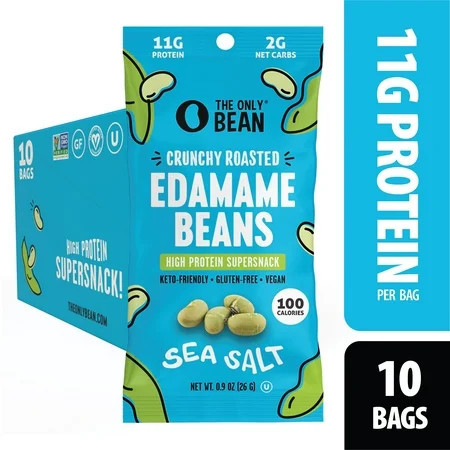 The Only Bean Crunchy Dry Roasted Edamame Snacks (Sea Salt), Keto Snack Food, High Protein (11g) Healthy Snacks, Low Carb Gluten Free Office Vegan Food 100 Calorie Snack Pack, 0.9oz 10 Pack | Walmart (US)