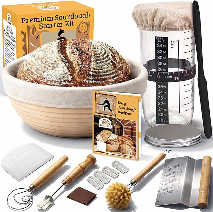 Sourdough Starter Kit for Beginners – 9” Banneton Bread Proofing Basket with 24oz Glass Sourd... | Amazon (US)