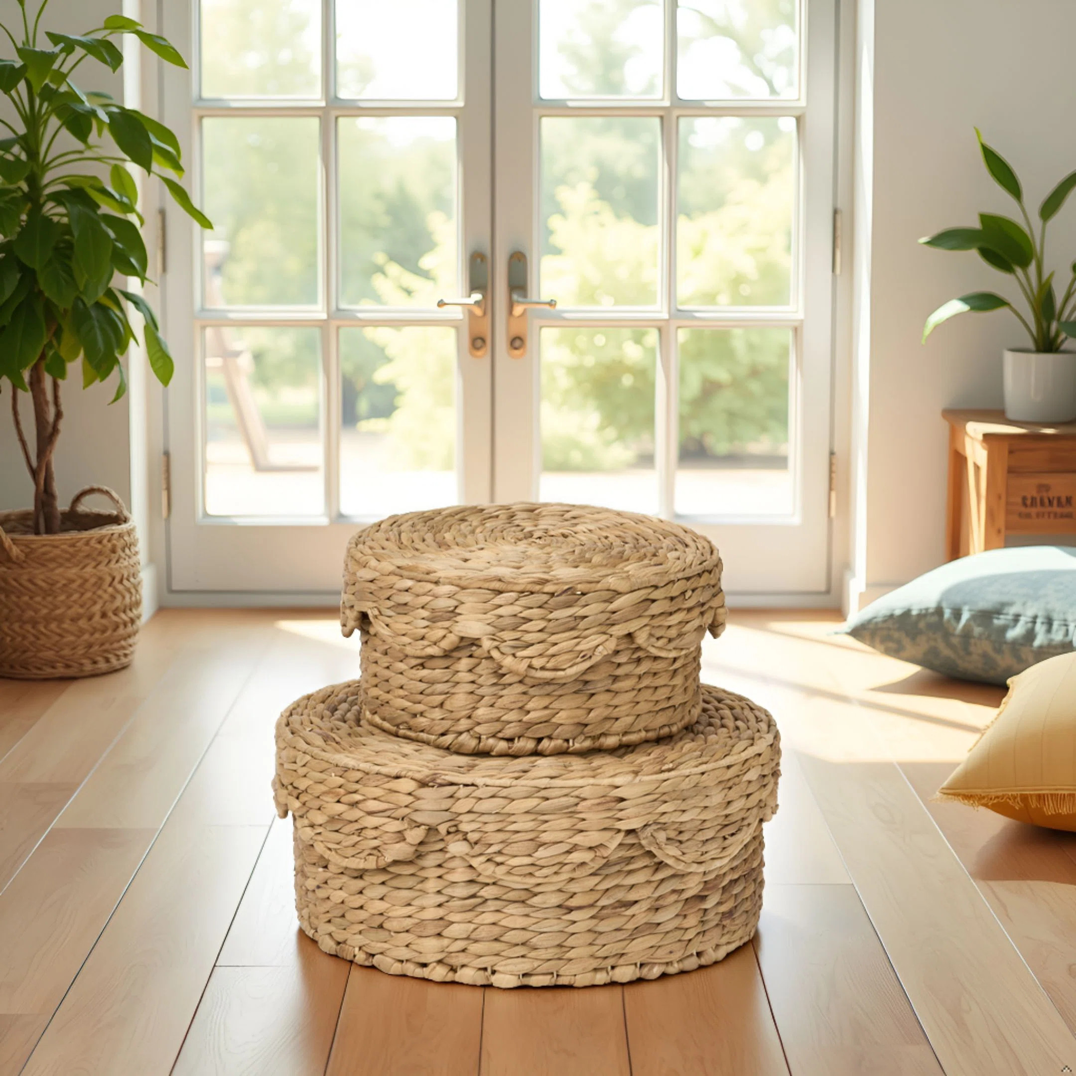Abercromby Nivora Water Hyacinth Storage Basket Set of 2 - 13.7 and 11 Inches Scallop Edge Woven ... | Wayfair North America