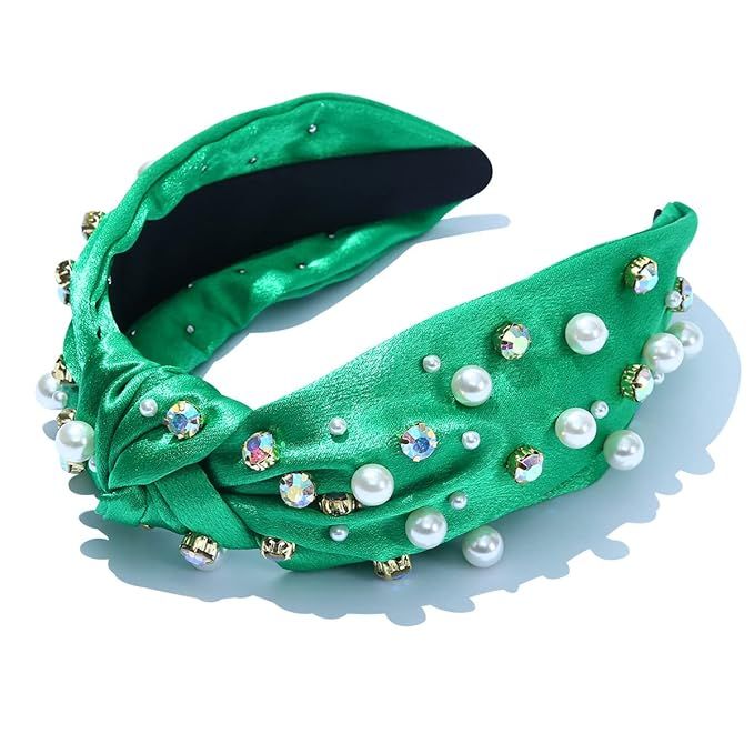 FEDANS Bejeweled Headbands for Women Pearl Rhinestone Knotted Satin Headband Crystal Embellished ... | Amazon (US)