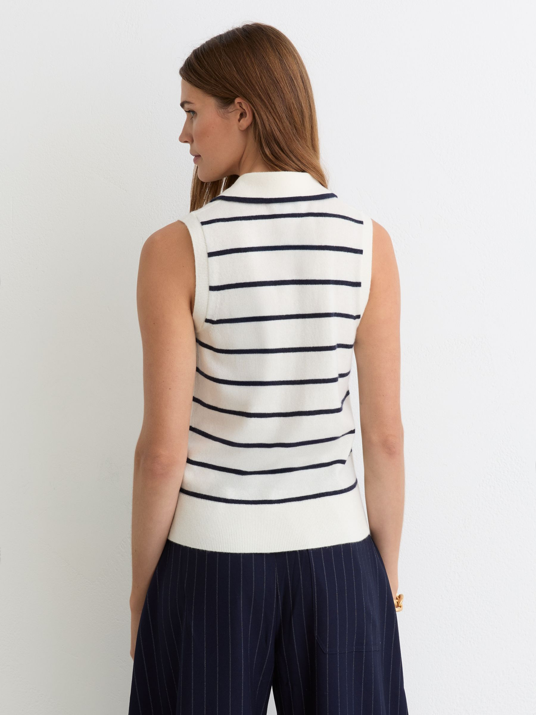 Reiss Wool-Cashmere Stripe Polo Vest in Ivory/Navy - REISS | Reiss UK