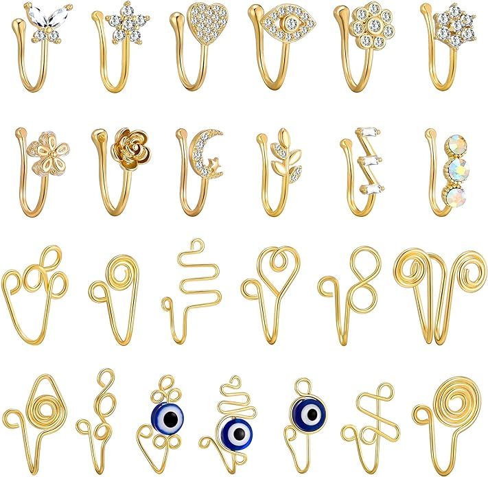TAMHOO 25 Pcs Multi-Style Fake Nose Rings for Women and Men -Gold Plated Copper African Nose Cuff... | Amazon (US)