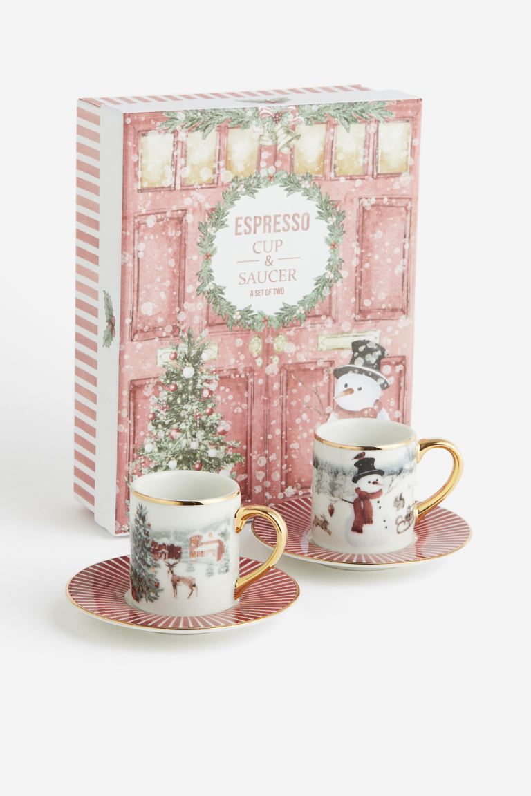 Gift-boxed 2-pack Espresso Cups & Saucers - Red/holiday motif - Home All | H&M US | H&M (US + CA)