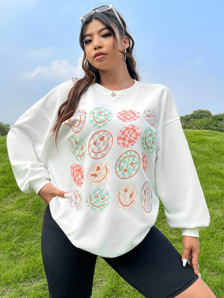 SHEIN Qutie Plus Cartoon Graphic Drop Shoulder Sweatshirt | SHEIN