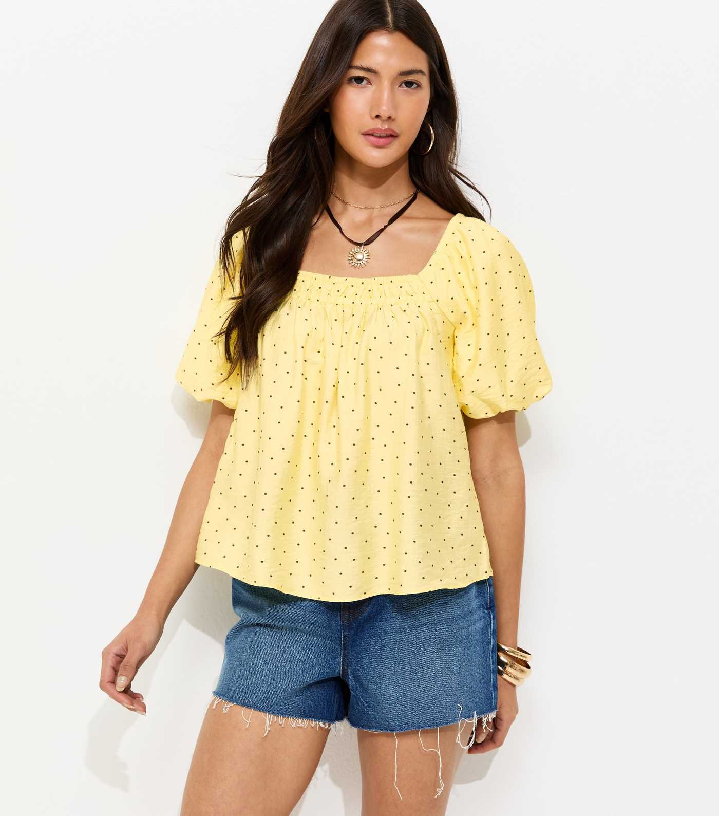 Light Yellow Square Neck Polka Dot Blouse | New Look | New Look (UK)