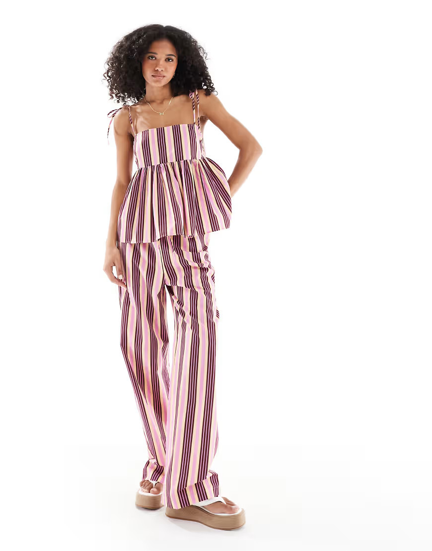 ASOS DESIGN tie waist straight leg co-ord trouser in stripe-Multi | ASOS (Global)