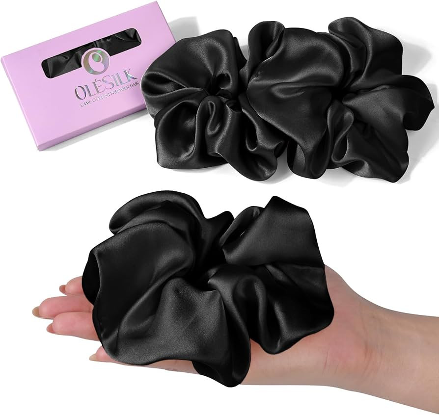 OLESILK Silk Scrunchies Oversized 100% Mulberry: Large for Women& Girls Long Thick Hair, Soft Smo... | Amazon (US)