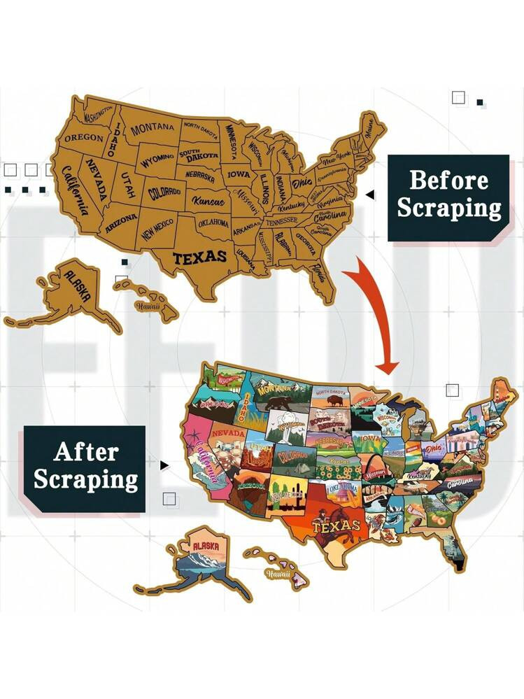 1pc Scratch Off Map Of United States Map,DIY Travel Punch Card Scratch Map 19.6x15.7 Inches USA S... | SHEIN