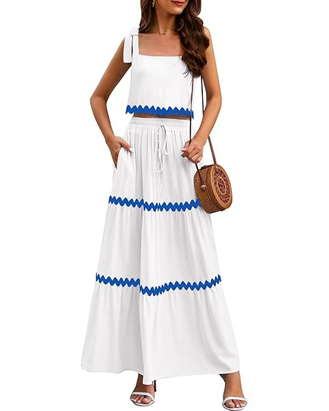 PRETTYGARDEN Women's Summer 2 Piece Beach Outfit Casual Sleeveless Cropped Tank Top High Waisted ... | Amazon (US)