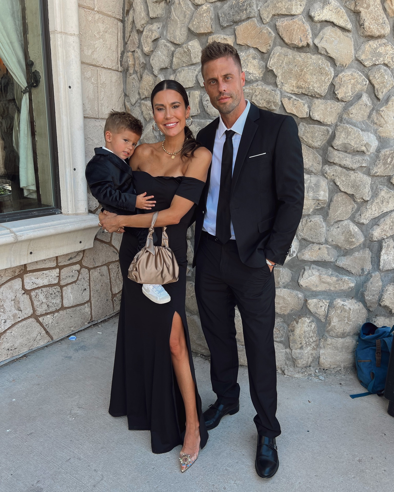 Wedding guest outfits for the family 🖤 this long black dress is under $50 & so flattering - the perfect wedding guest dress for the summer! 

Sizing:
My dress: small
Cody suit: medium
Ollie’s suit: runs TTS

Wedding guest dress; wedding guest suit; men’s suit; toddler suit; formal black dress; black tie event dress; amazon fashion; Christine Andrew 

#LTKfamily #LTKstyletip #LTKwedding