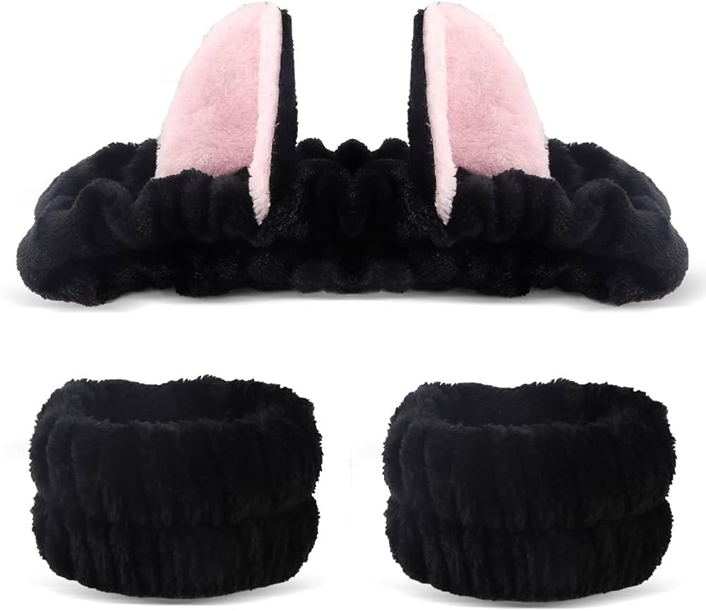 Cat Ears Headband, 3PCS Cute Spa Headbands and Wristband Set, Animal Ears Headbands for Washing F... | Amazon (US)