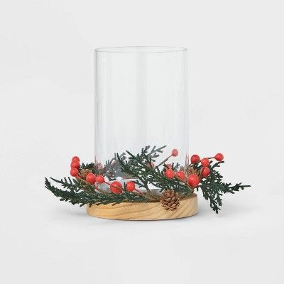 Large Glass Hurricane Candle Holder with Berries - Wondershop&#8482; | Target