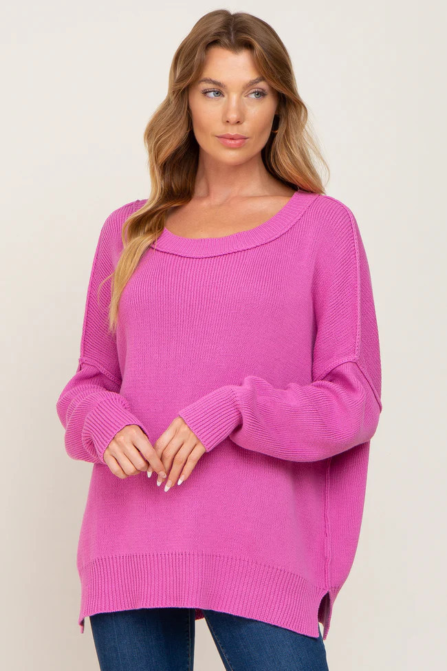 Magenta Exposed Seam Side Slit Sweater | PinkBlush Maternity