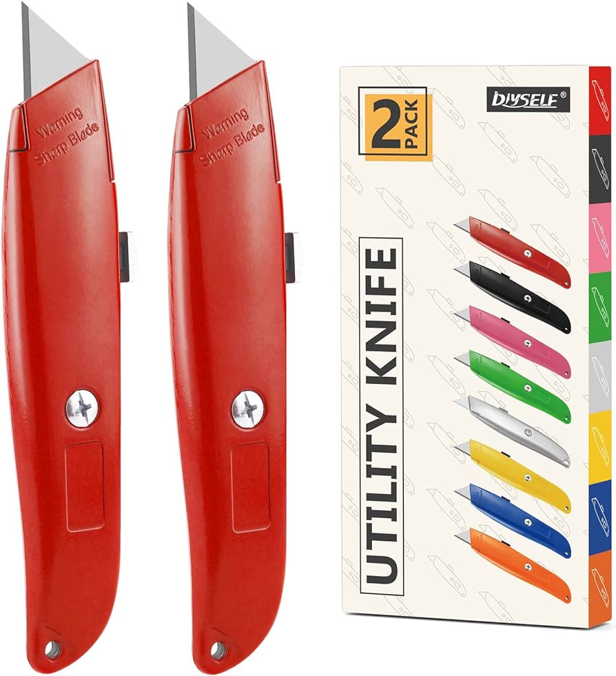 DIYSELF 2Pack Utility Knife Box Cutter Retractable Blade Heavy Duty(Red) | Amazon (US)