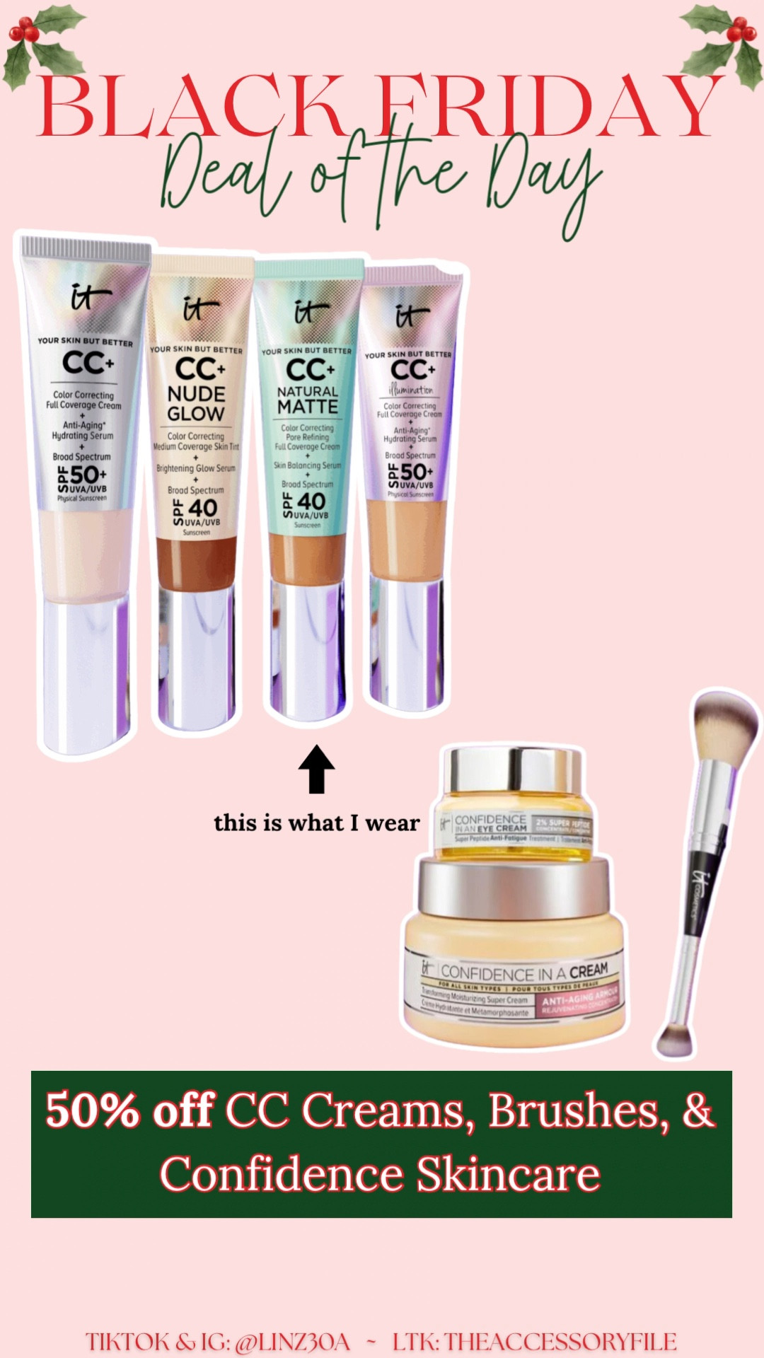 50% off CC creams, brushes, and confidence products 

I wear the matte in shade neutral tan and medium tan.

Black Friday, stocking stuffers, makeup, cosmetics 

#LTKSaleAlert #LTKCyberWeek #LTKBeauty