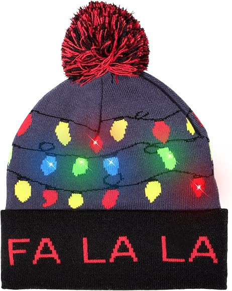 LED Light-up Knitted Ugly Sweater Holiday Xmas Christmas Beanie - 3 Flashing Modes (FA La La Bean... | Amazon (US)