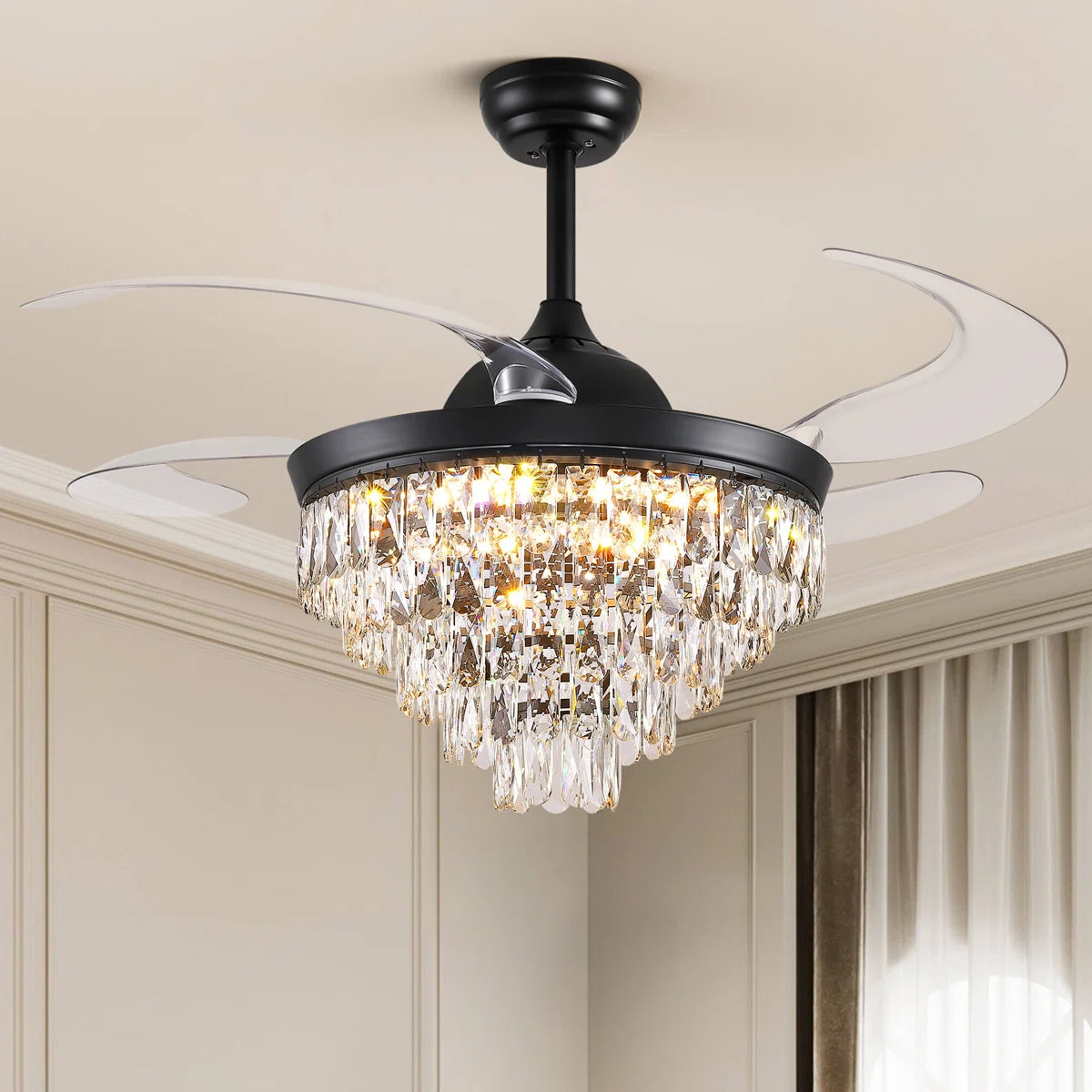 48'' Retractable Crystal Ceiling Fan With Led Lights & Remote Control | Wayfair North America