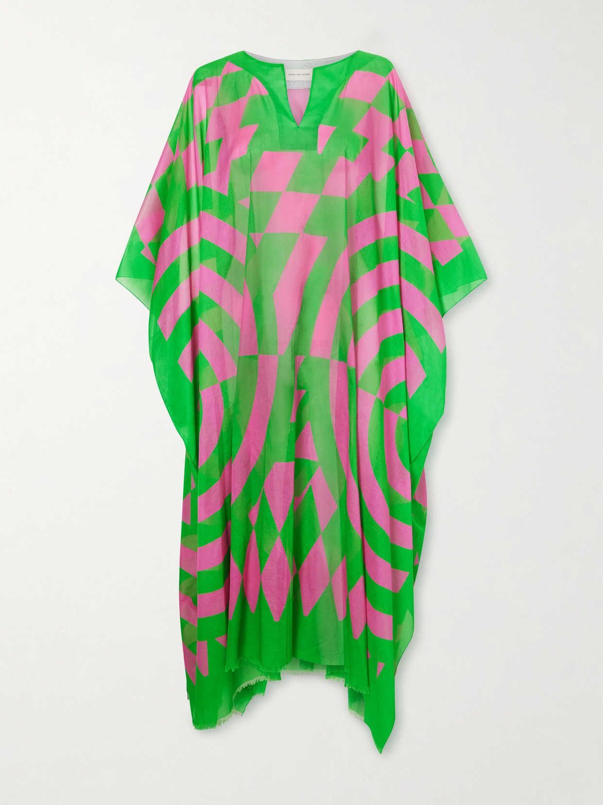 Dries Van Noten - Frayed Printed Cotton-voile Kaftan - Green | NET-A-PORTER (US)