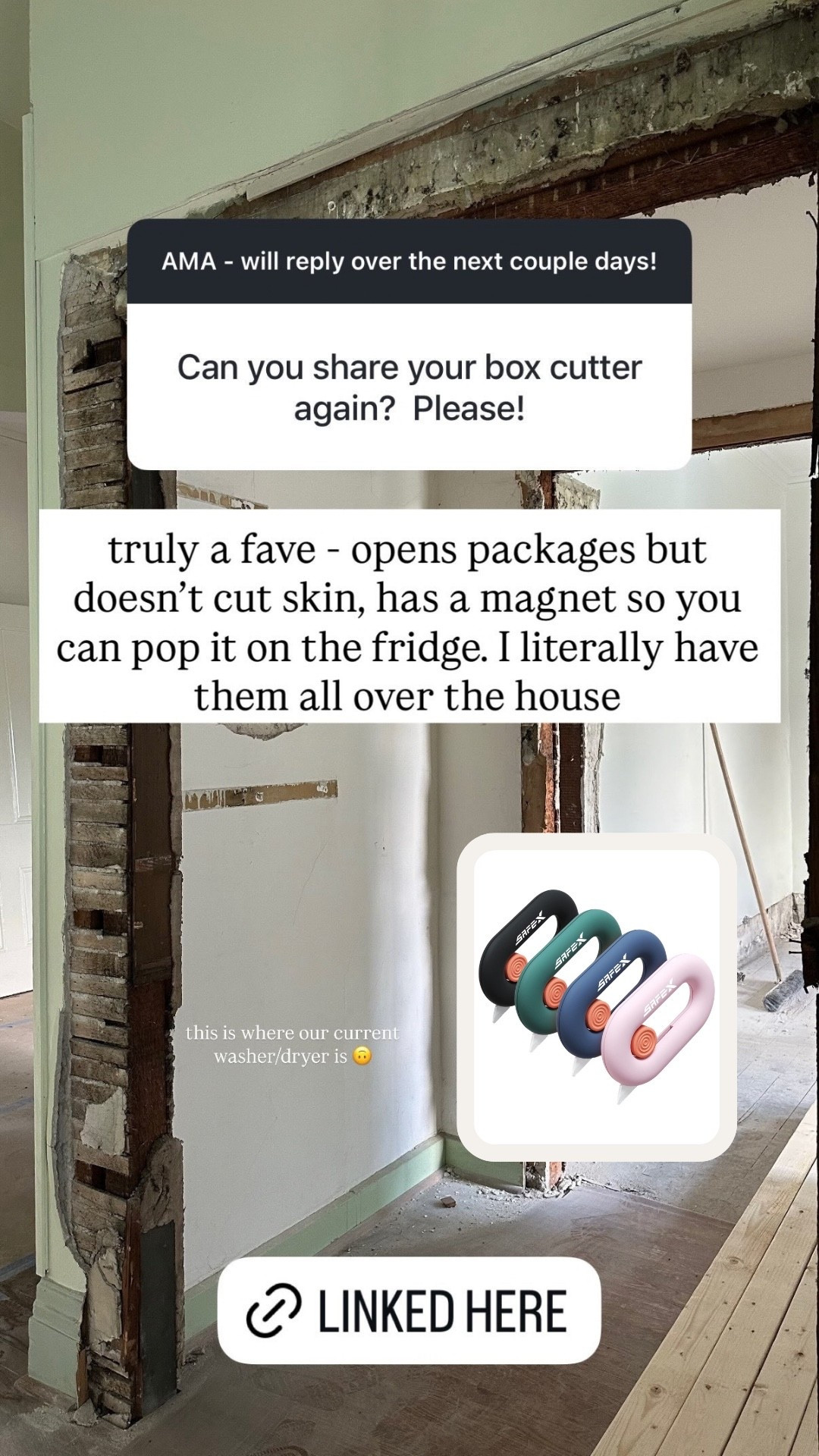 you asked for this link again in my AMA box this week – truly a fave. opens packages but doesn’t cut skin, has a magnet so you can pop it on the fridge. I literally have them all over the house

#LTKHome #LTKstorytime