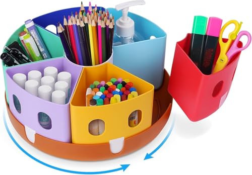 GAMENOTE Rotating Art Supplies Organizer - Lazy Susan Office School Supply for Kids Desk Organization and Storage Homeschool Craft Caddy Classroom Organization (Large) | Amazon (US)