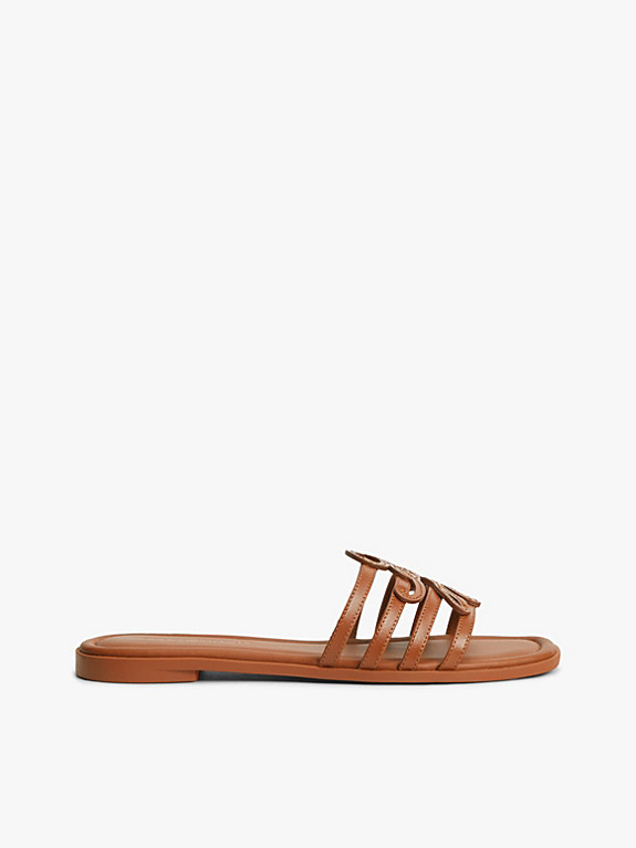 Logo Strap Leather Mules | Brown | Tommy Hilfiger | Tommy Hilfiger UK