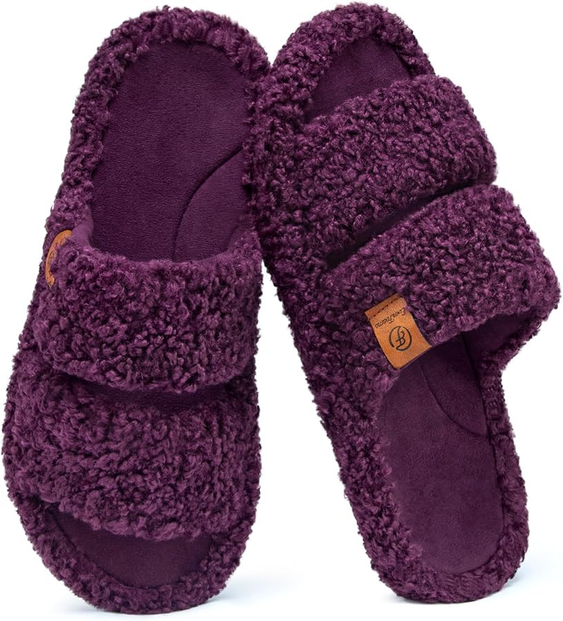 EverFoams Womens Fuzzy Open-toe Slippers Soft Comfy Memory Foam Indoor House Shoes | Amazon (US)