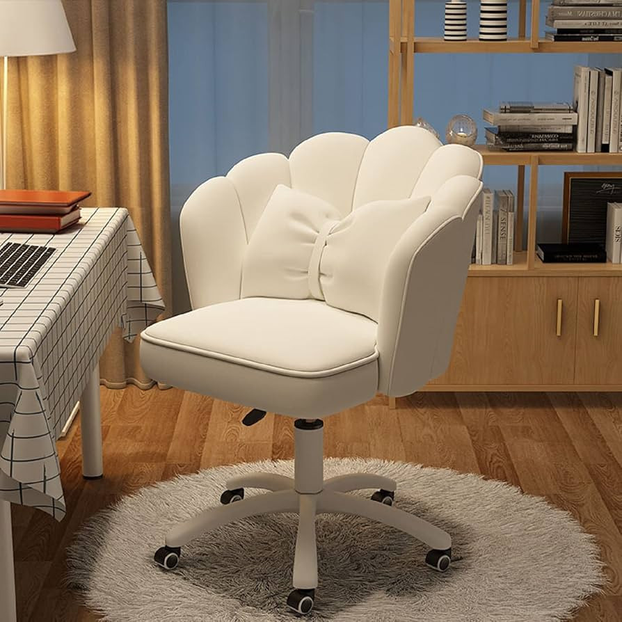 Petal Desk Chair with Bow Cushion Velvet Vanity Chair with Wheels, Upholstered Home Office Chair ... | Amazon (US)