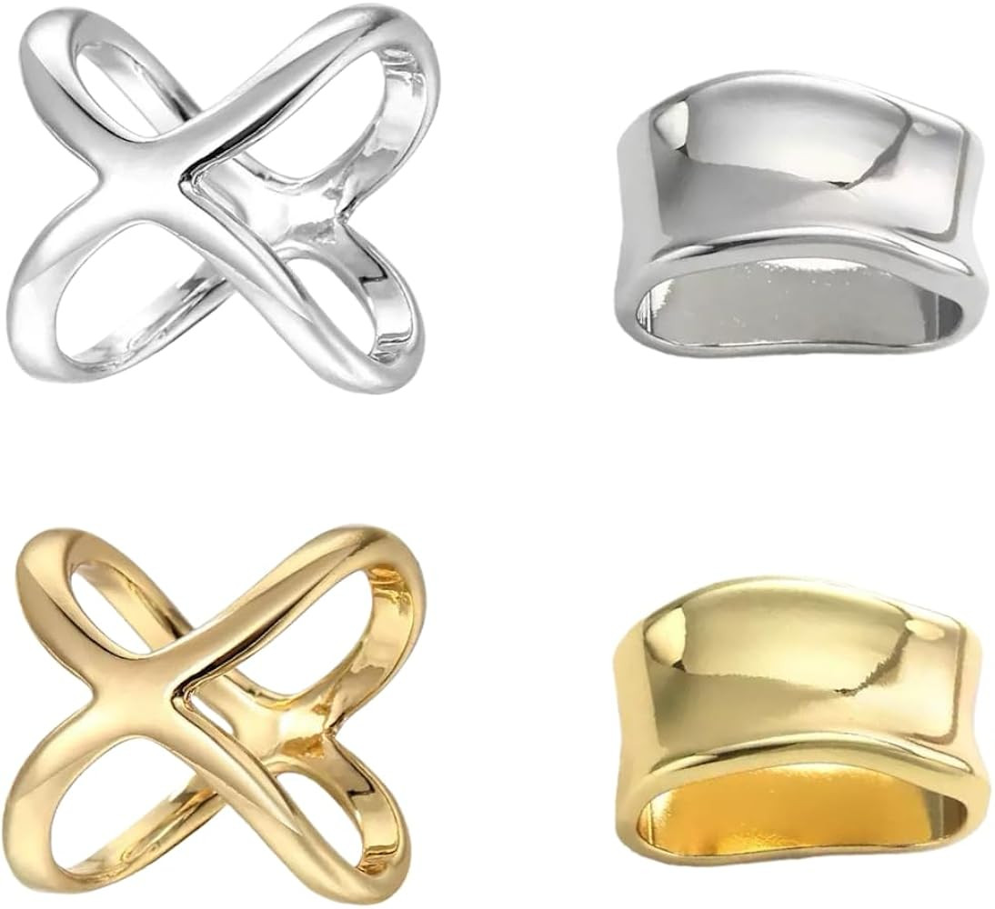 Fosrisix 4Pcs Silver & Gold Metal Scarf Rings, X-shape & Geometric Scarf Clips, Bandana Slide Buckles for Women, Minimalist Brooches Shawl Clip Accessories | Amazon (US)