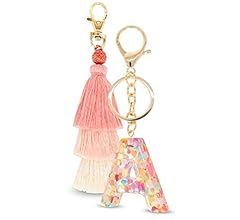 Hisuper Boho Key Ring Letter Keychain for Purse Handbags Women Girl | Amazon (US)