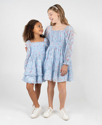 Girls 7-16 Floral Burnout Chiffon Long-Sleeve Dress | Macy's