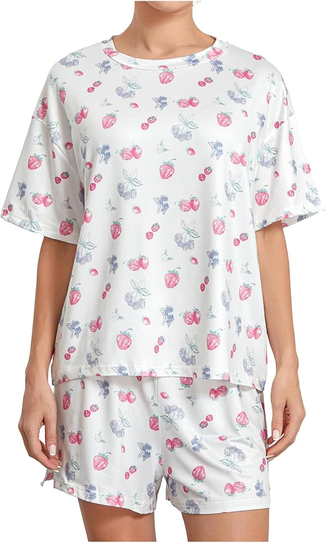 QIGUANDZ Funny Fruits Pajama Sets for Womens Loose Button Down Long Sleeve Shirts and Pants Set S... | Amazon (US)