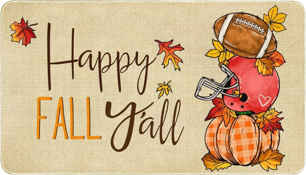 Fall Door Mat Outside,Buffalo Plaid Pumpkin Football Welcome Mat for Front Door,Thanksgiving Autu... | Amazon (US)