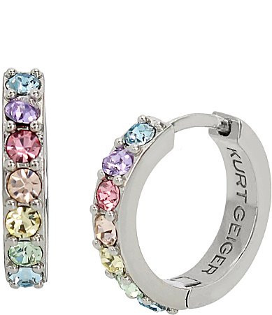 Kurt Geiger London Signature Pastel Rainbow Stone Huggie Hoop Earrings - Multi | Dillard's