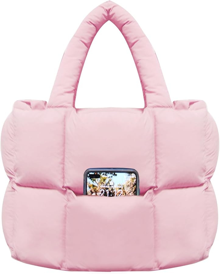 women large puffer purse puffy tote bags dupes light weight handmade nylon bag woven shoulder han... | Amazon (US)