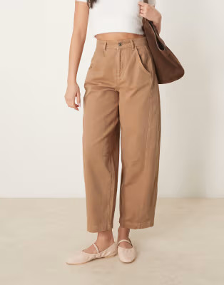 ASOS DESIGN cropped barrel leg trouser with side panel in brown | ASOS (Global)