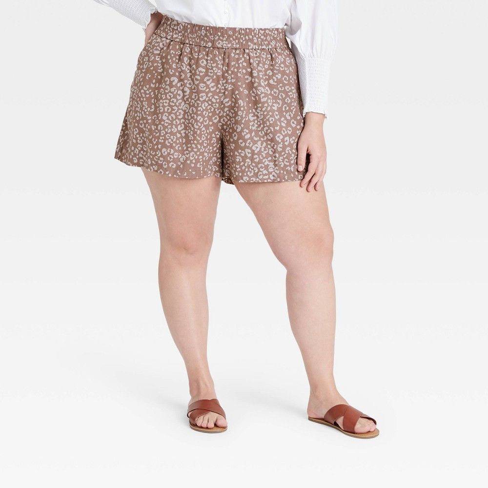Women's Plus Size Leopard Print High-Rise Pull-On Shorts - A New Day Brown 1X | Target