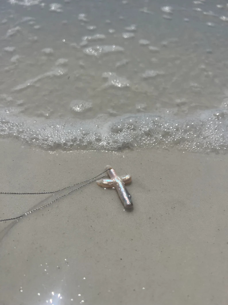 Large Genuine Freshwater Pearl Cross Necklace - Etsy | Etsy (US)