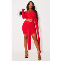 Shape Red Slinky Ruched Knot Side Mini Skirt | PrettyLittleThing US