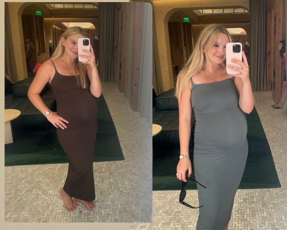 ✨ Closet staple alert ✨ This dress isn’t maternity, but it’s totally bump-friendly 🤍 Double lined for extra quality + comfort (at the same price as Skims). A true investment piece I’ll be wearing with or without the bump!