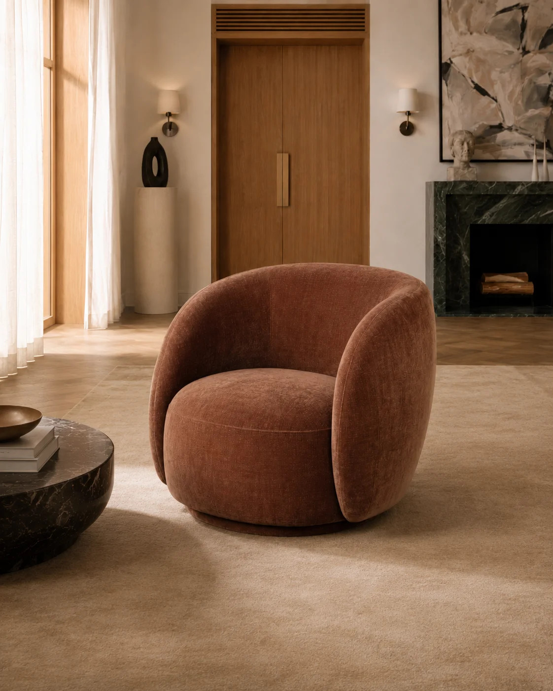 Modern 360-Degree Swivel Accent Chair with Curved Back and Deep Cushioned Seat | Wayfair North America