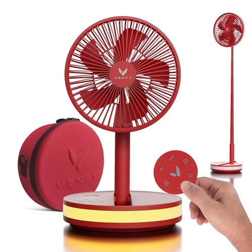 VENTY Portable Fan - Wireless Battery Operated Fan - 4 Speeds - LED Lighting - Carry Case & Remote Control - Cruise Travel - Outdoor Travel RV Power Bank With USB-C Port (Red with Case) | Amazon (US)