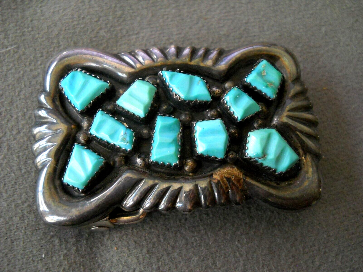 LEEKITY Native American Carved Turquoise Cluster Sterling Silver Belt Buckle 39g | eBay US