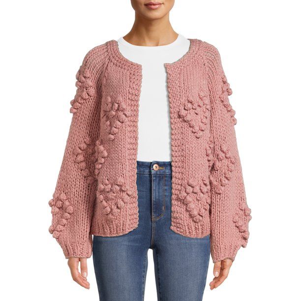 Debut Women's Heart Pompom Cardigan - Walmart.com | Walmart (US)