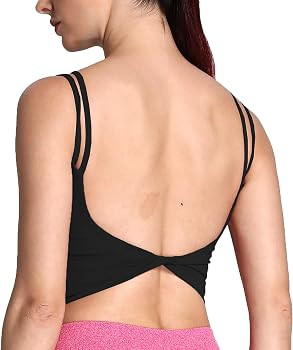 Aoxjox Women's Workout Sports Bras Fitness Padded Backless Yoga Crop Tank Top Twist Back Cami | Amazon (US)