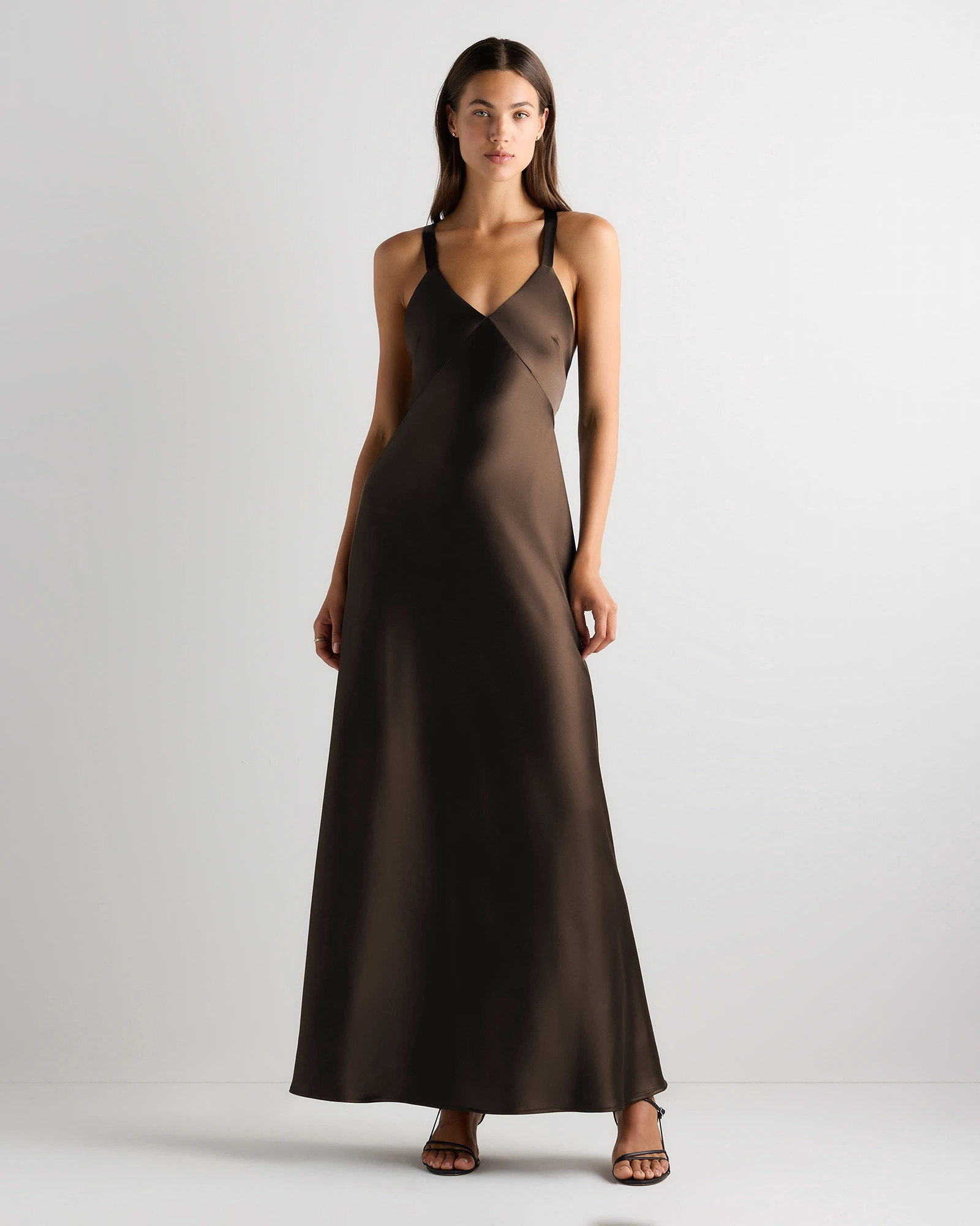 Quince | Women's Bianca Stretch Satin Dress in Forest Green, Size 8, Recycled Polyester | Quince