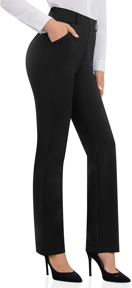 PMIYS Womens Dress Pants Straight Leg Bootcut Stretch Business Work Pants with Pockets | Amazon (US)