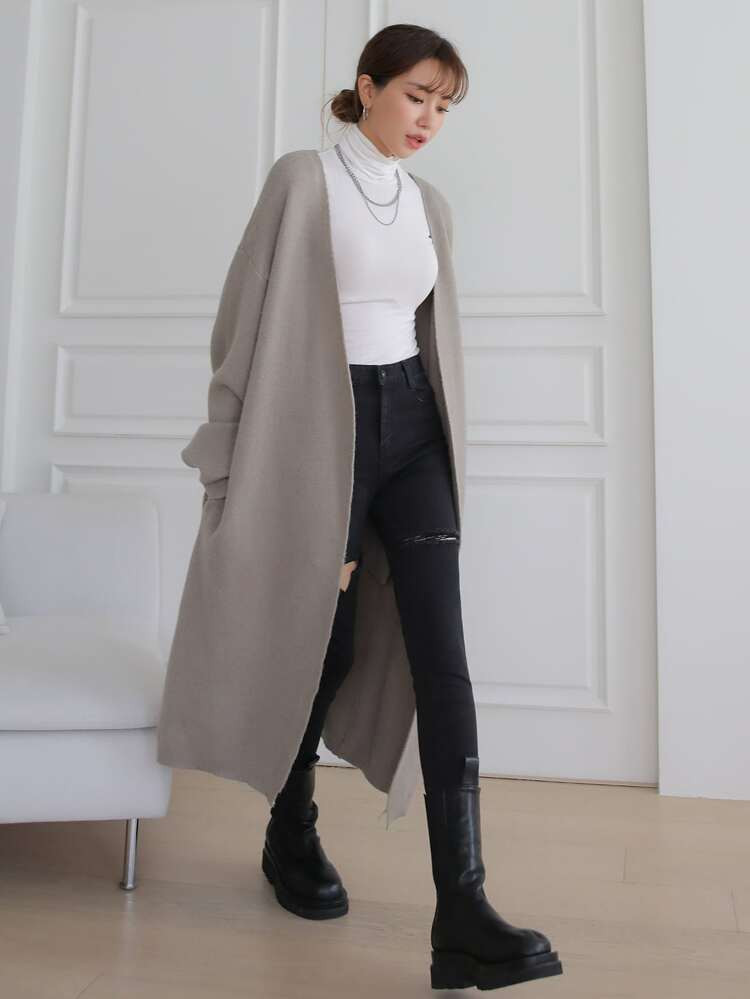 DAZY Drop Shoulder Longline Cardigan Without Belt | SHEIN