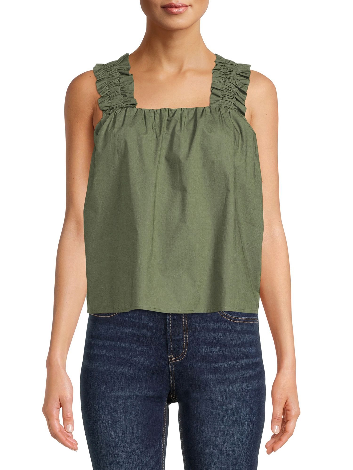 Time and Tru Women's Ruffle Strap Top - Walmart.com | Walmart (US)