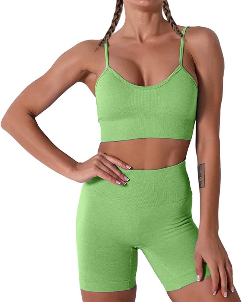 Women Seamless Yoga Set 2 Piece Workout Sport Bra with High Waist Shorts Legging Outfit Tracksuit.JN | Amazon (US)