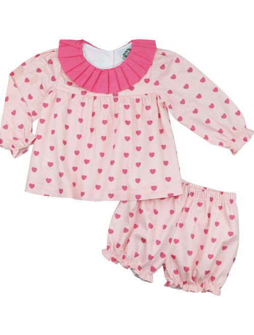 Pink Heart Ruffle Collar Bloomer Set | Cecil and Lou